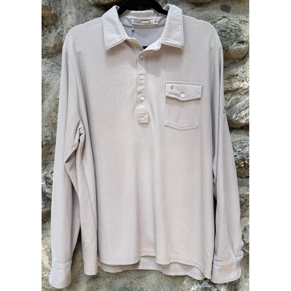 Criquet Polo Shirt Mens XL Gray Long Sleeve Organic Cotton PGA West Golf Top